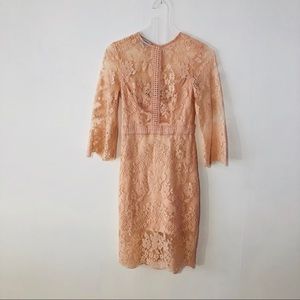 Bebe Peach Blush Eyelash Lace Dress and Satin Slip